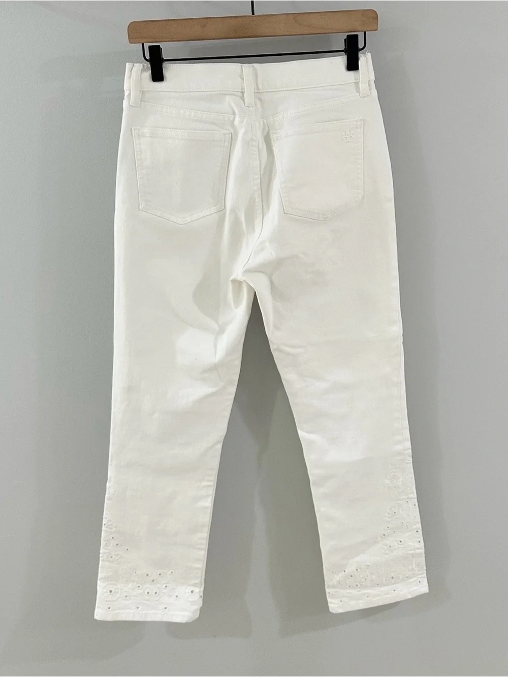 Tory Burch Kiera Straight Leg Embroidered Jeans // White // 27